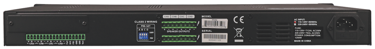 4 X 300W 70/100V line installations amplifier
