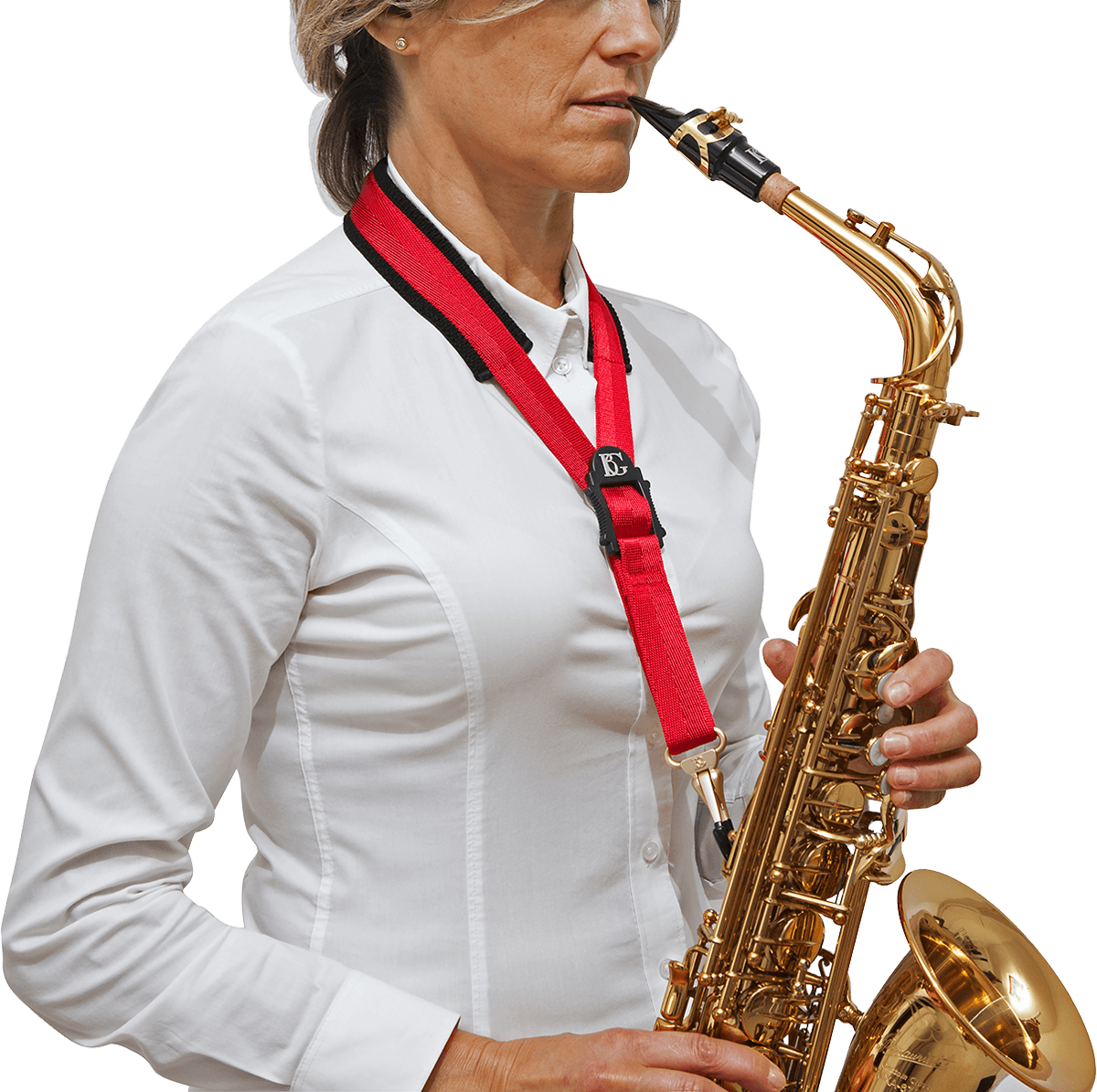 Strap comfort red for sax - metal snap hook