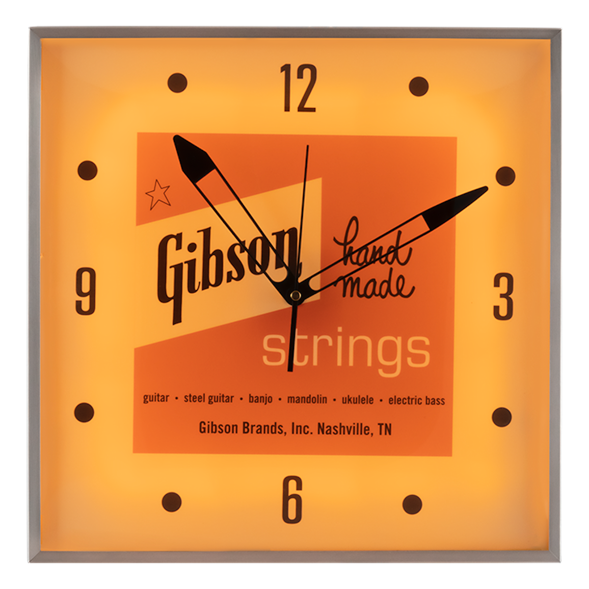 Gibson Vintage Lighted Wall Clock, Handmade Strings Sign