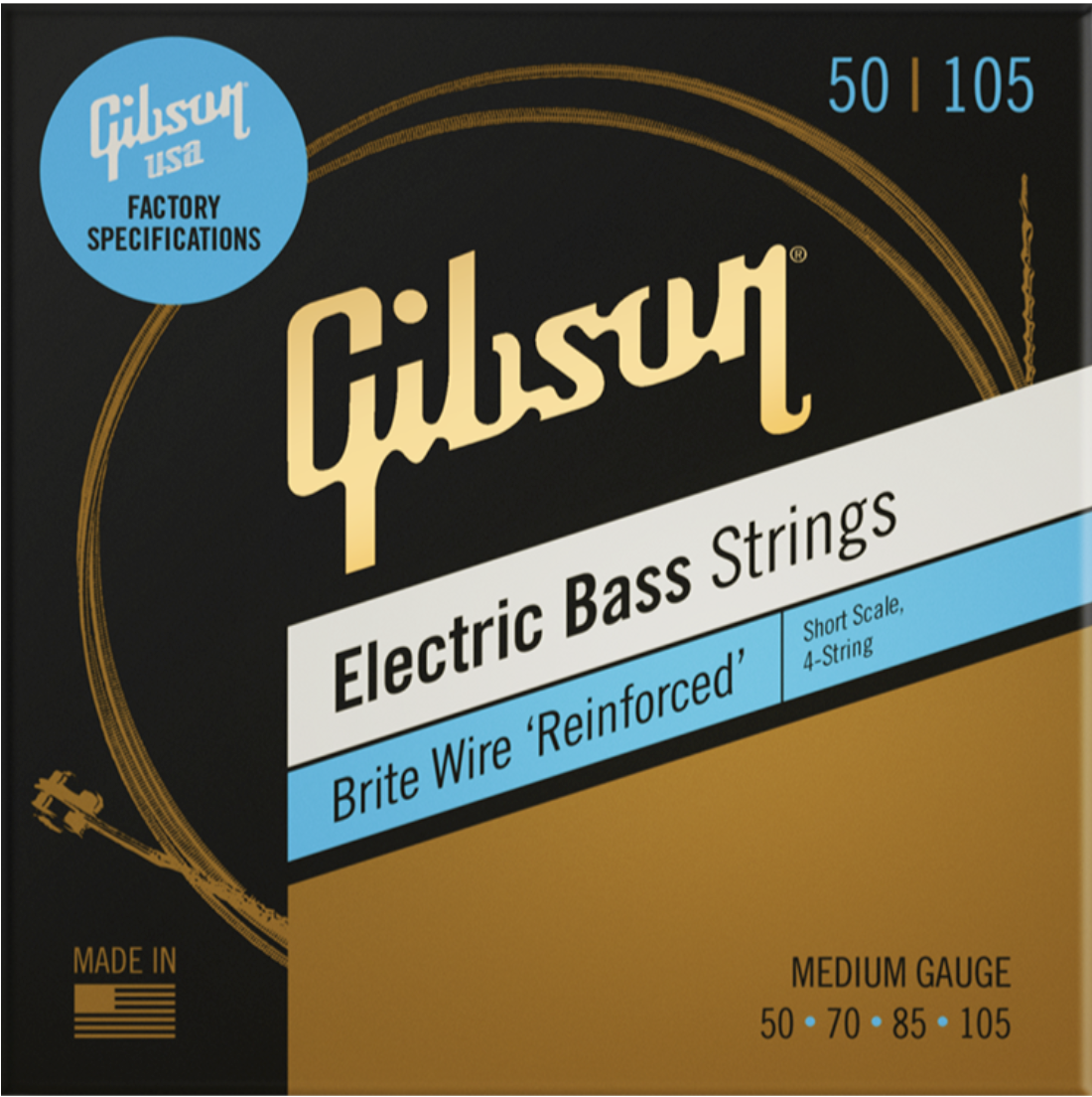 50-105 Short Scale Brite Wire Electric Bass Strings, 4-String, Roundwound Medium