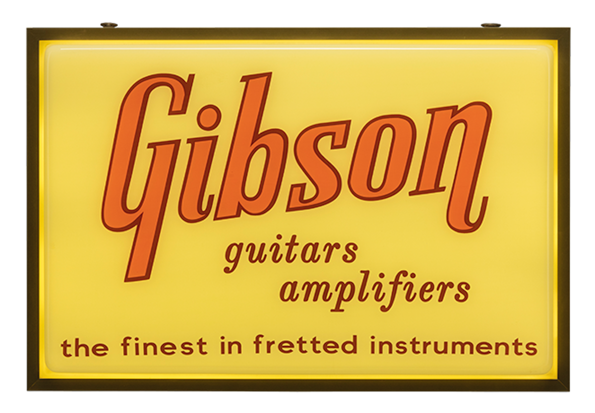 Gibson Vintage Lighted Sign, Guitars & Amplifiers Sign