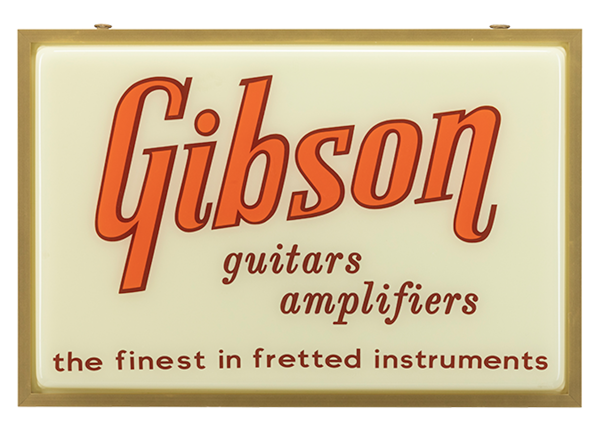 Gibson Vintage Lighted Sign, Guitars & Amplifiers Sign