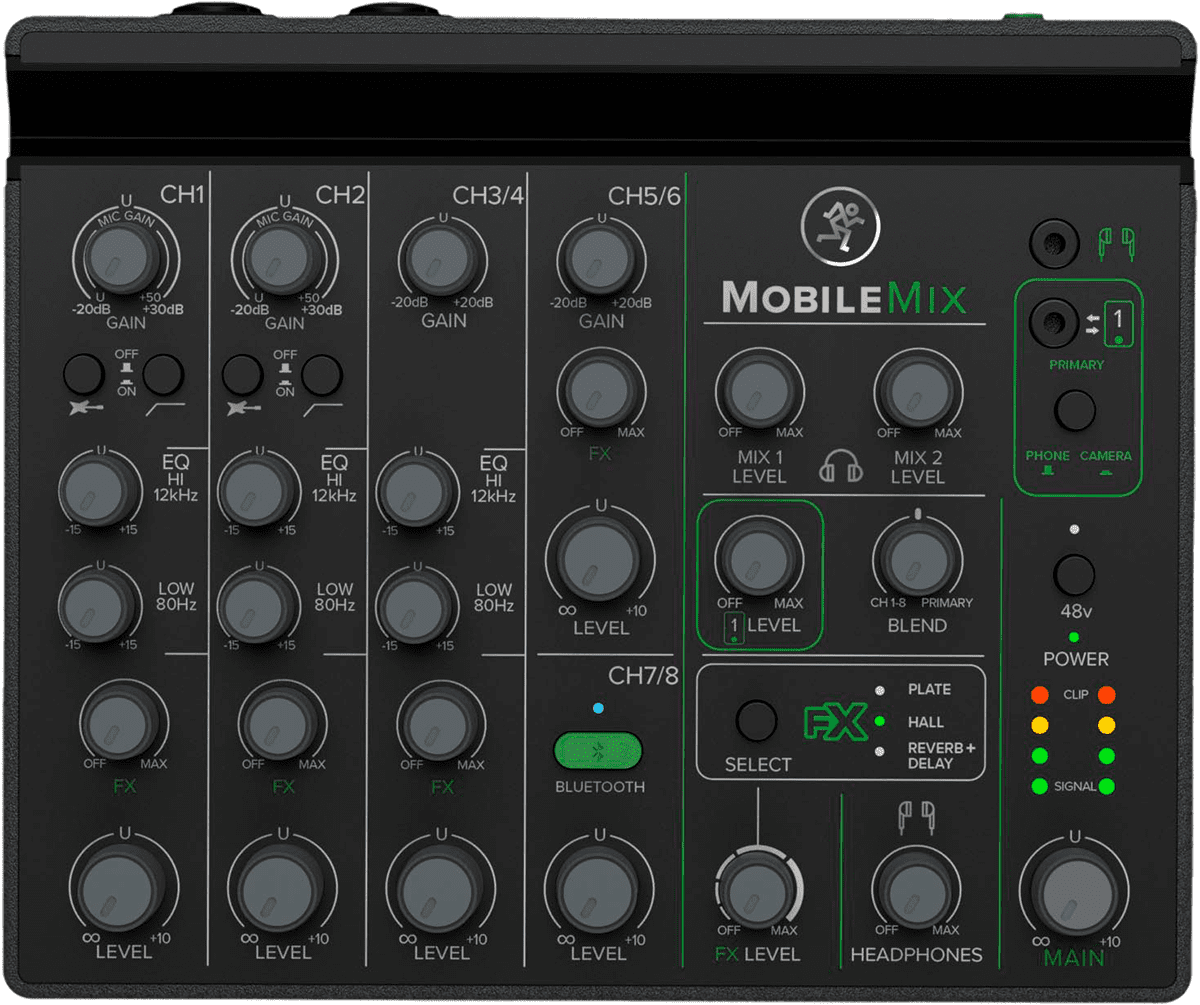 Mobile Mix 8-Channel USB-Powerable mixer for A/V Production, live sound and streaming