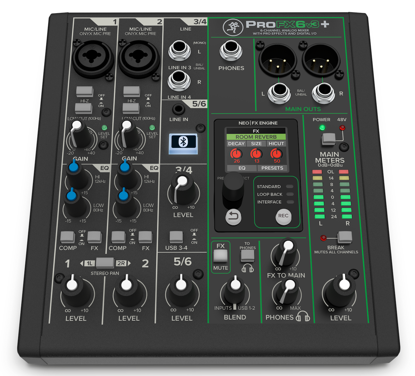 Profx6v3+ 6-channel analog mixer with enhanced FX, USB recording modes and bluetooth