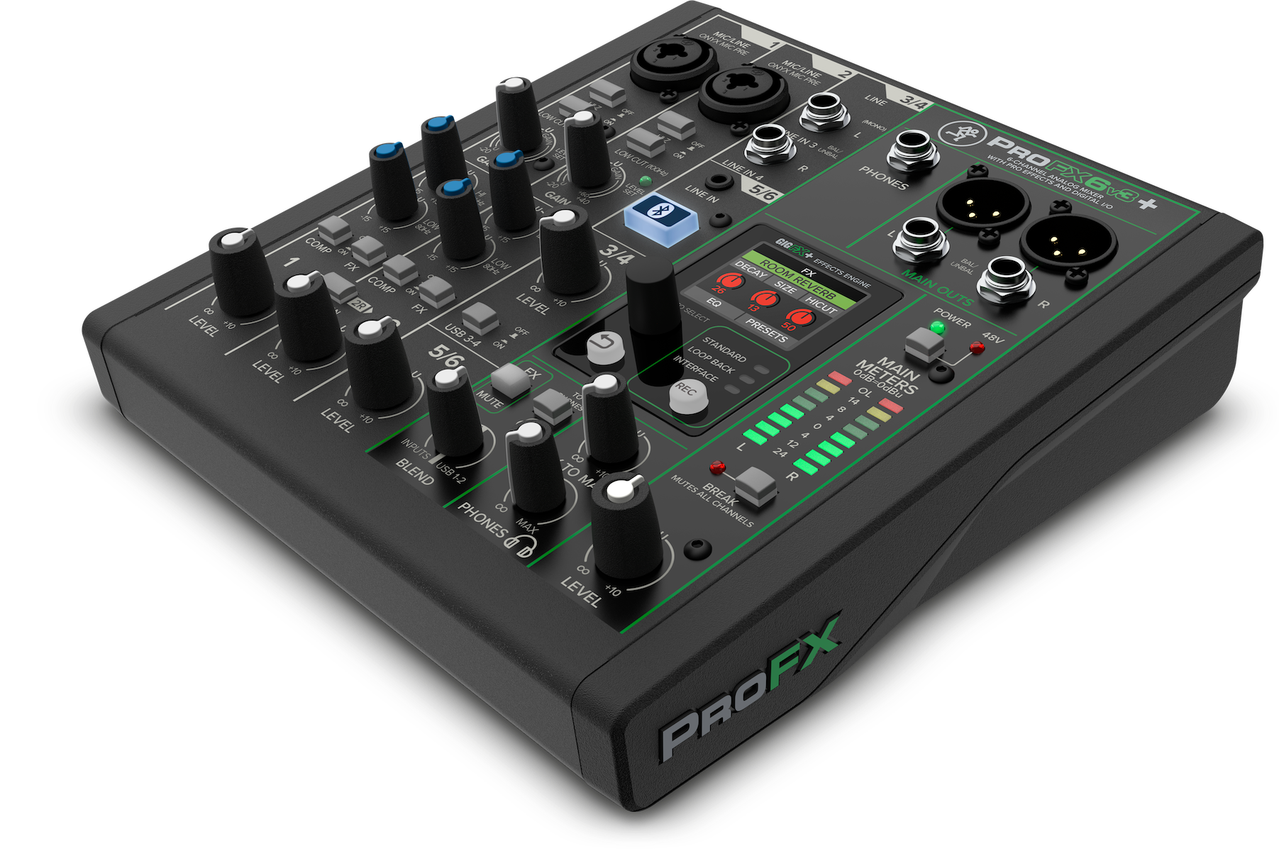 Profx6v3+ 6-channel analog mixer with enhanced FX, USB recording modes and bluetooth