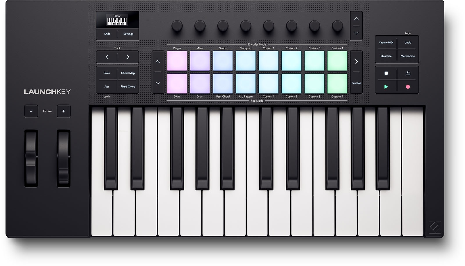 25 keys, 16 pads