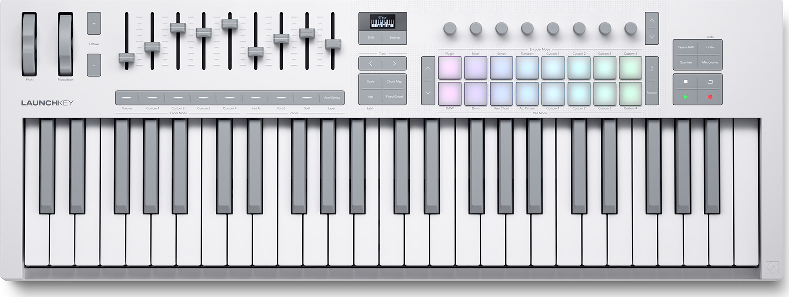 49 semi-weighted keys, 16 pads, white