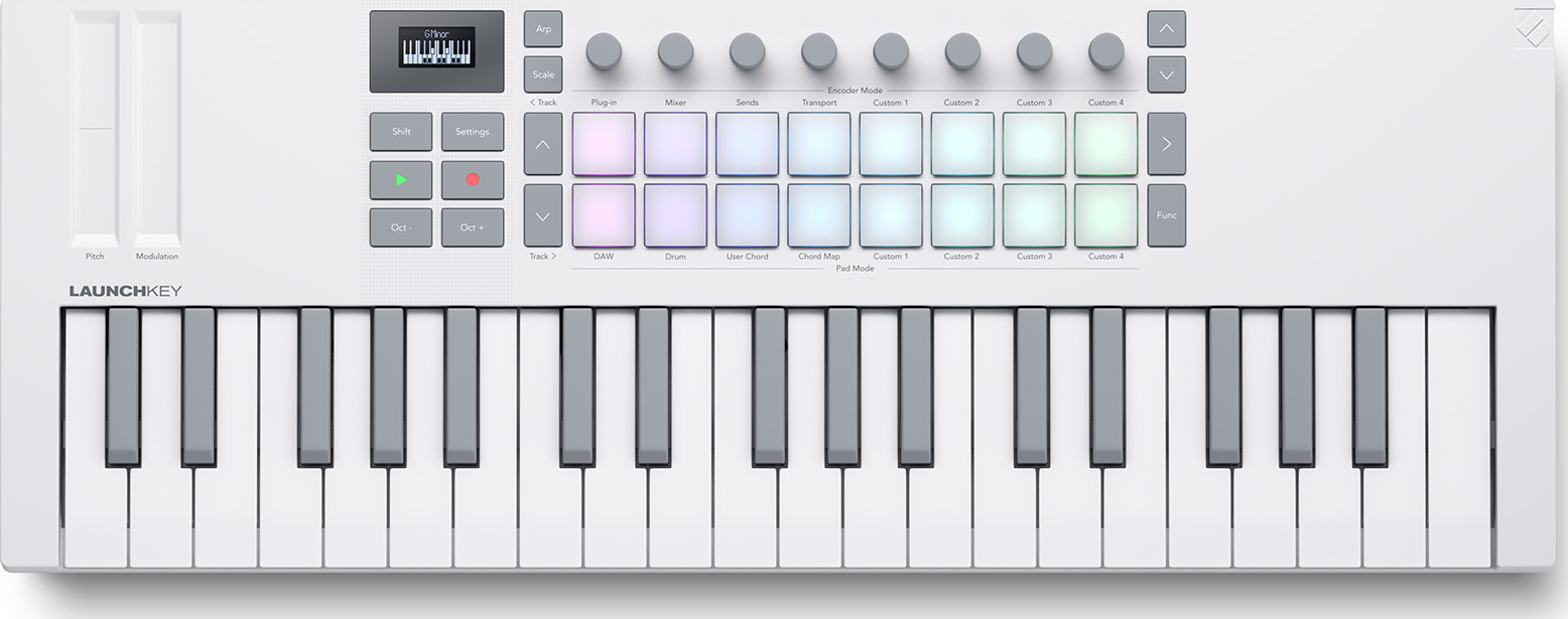 37 mini-keys, 16 pads, white