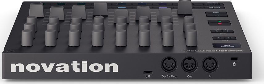 Controller, 24 pots, 8 60mm faders, 16 buttons, transport control, midi in/out/thru