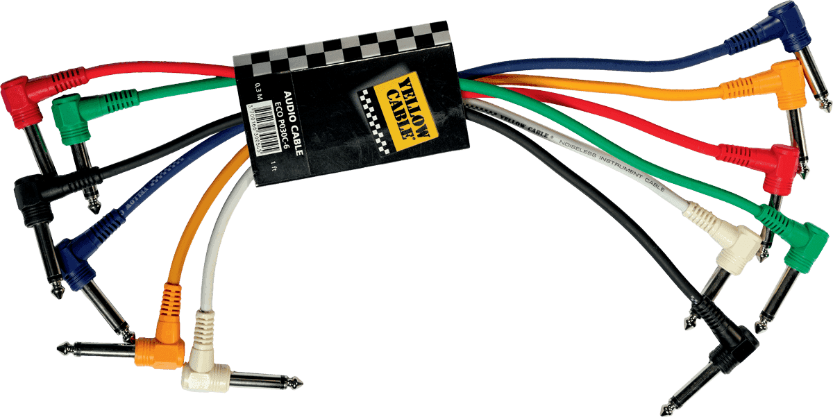 1/4 molded angled jack patch cable 1ft/0,30m set of 6